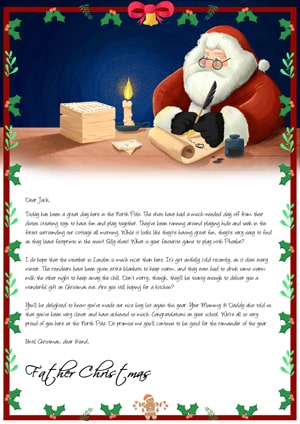 Santa writing letter by candle light