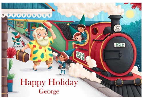 Santa Train Postcard - No holiday