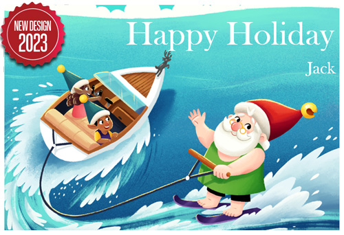 Santa Holiday Postcard - Skiing - No holiday