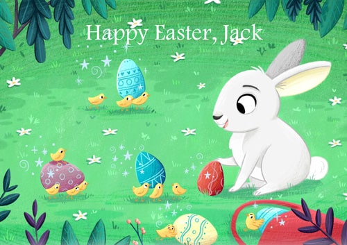 Easter - Postcard Rabbit + Chick - Personalised Santa Letter Background