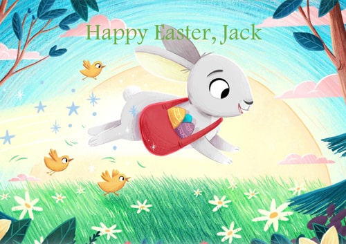 Easter - Postcard Rabbit Jumping - Personalised Santa Letter Background
