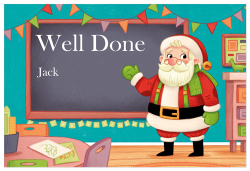 Well done at School Postcard - Blackboard 2022 - Personalised Santa Letter Background