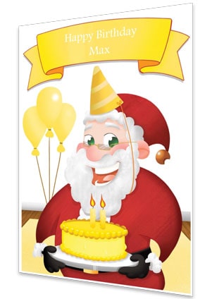 Birthday Card - Yellow - Personalised Santa Letter Background