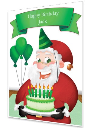 Green Personalised Birthday Card From Santa