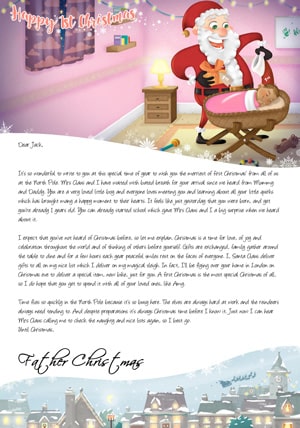 1st Christmas Cot Pink - Personalised Santa Letter Background
