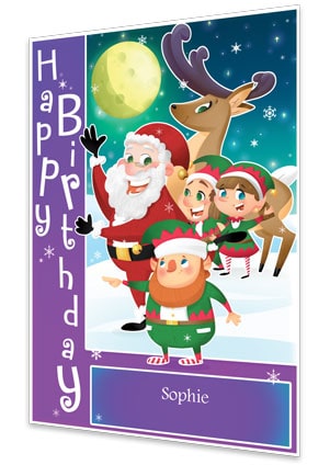 Purple Personalised Birthday Card From Santa