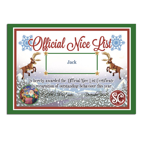 Personalised Nice List Certificate from Santa
